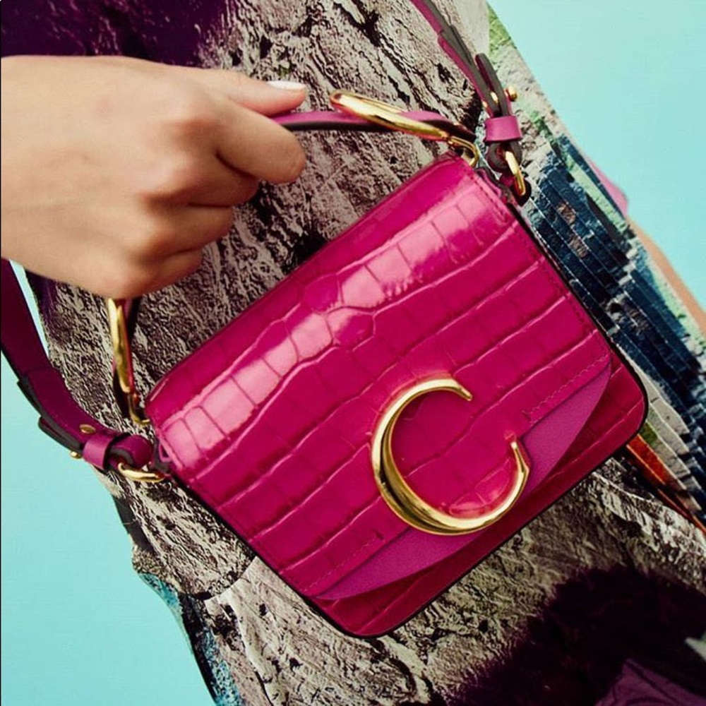 CHLOÉ C Mini Fuchsia Leather Cross-body Bag